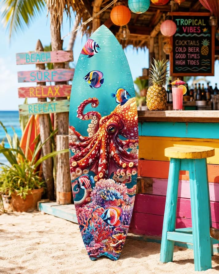 Amazon.com: JennyGems Outdoor Octopus Surfboard Wall Art, Octopus
